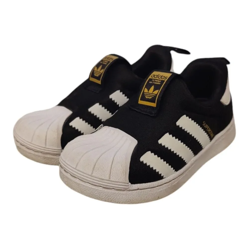 Adidas Superstar 360 Black White Gold Metallic Toddler Athletic Sneaker Size 5